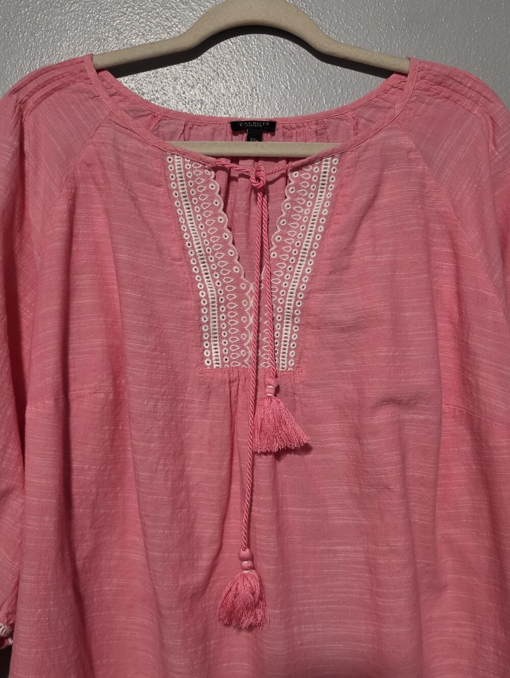 TALBOTS Embroidered Peasant Blouse Womens Plus Petite Size 2XP Pink Boho Coast - Picture 4 of 8